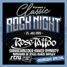 Morgen, Samstag Einsendeschluß: .rcn präsentiert: PYRASER CLASSIC ROCK 2026, Sa. 25.07.2026, Pyras, Brauereigutshof