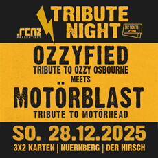 Heute Montag 22.12. Einsendeschluss: .rcn präsentiert TRIBUTE NIGHT - OZZYFIED MEETS MOTÖRBLAST, So. 28.12.2025, Hirsch-Nürnberg
