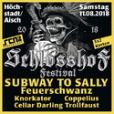 HEUTE MONTAG, 06.08. EINSENDESCHLUSS: .rcn präsentiert: SCHLOSSHOF FESTIVAL 2018, SA. 11.08.18, SCHLOSS HÖCHSTADT, HÖCHSTADT A.D. AISCH